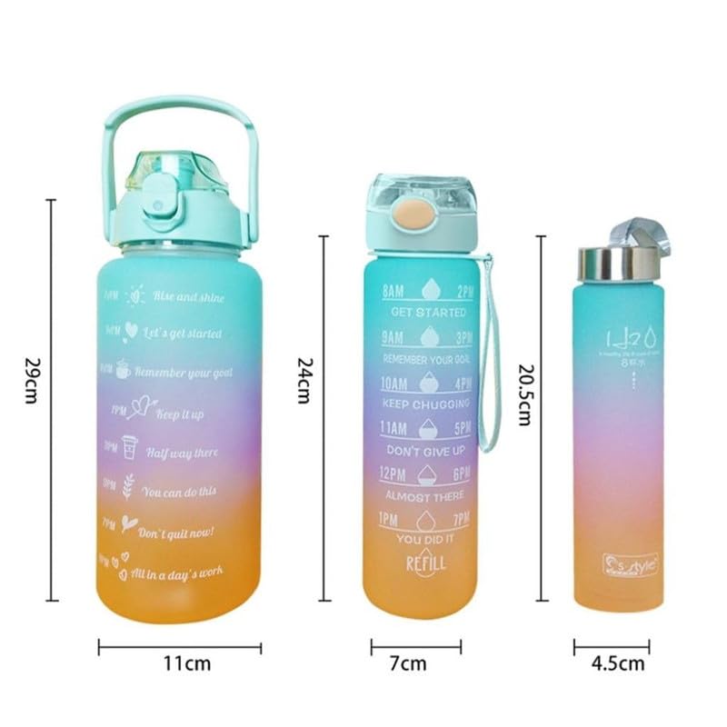 Image of MOTIVATIONAL 3-Pcs (2000ML-900ML-300ML) Water Bottle with Straw & Time Marker | Leak-Proof Sports Bottle for Gym, Office, School | Break-Resistant Silicone Bottle for Daily Hydration (Yellow)