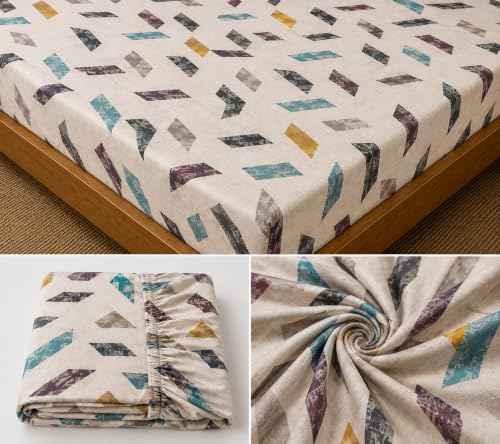 Image of Fitted Bedsheet White Multicolor Abstract Print Glace Cotton 210 TC | King Size for Double Bed Fits 6 x 6.5 ft Mattress (72 x 78 Inch) | All Around Elastic | 2 Pillow Covers | 10 Inch Deep Pocket