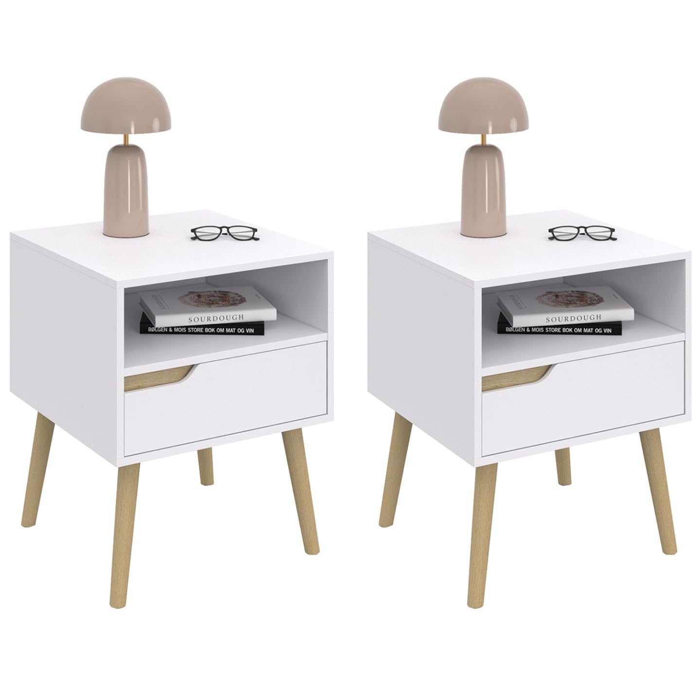 IDMarket - Set di 2 comodini scandinavi a 1 cassetto Bianchi Helsinki