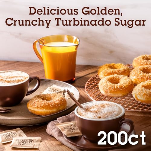 IN THE RAW Sugar Granulated Turbinado Cane Sugar On Go Packet, Pure Natural Sweetener, Hot & Cold Drinks, Coffee, Cooking, Baking, Vegan, Gluten-Free, Non-GMO, 200 Count Packets (1-Pack)