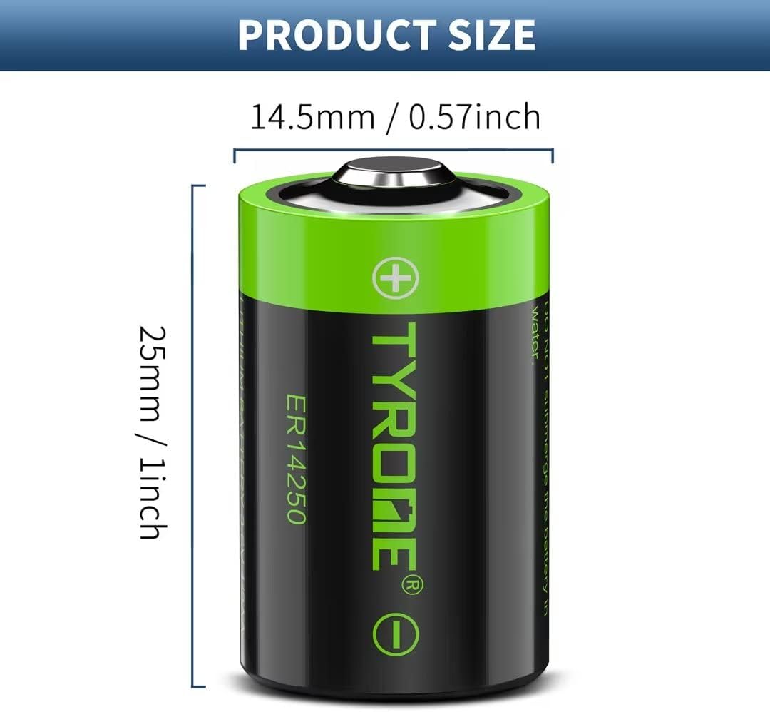 Tyrone ER14250 Battery [ 1/2 AA Size ][ 10 Pack ][ LS 14250 3.6V 1200 mAh Lithium Non Rechargeable ], Batteries Compatible for Dog Watch Fence Collars and Some of Baby Movement Monitor/Alarm Systems