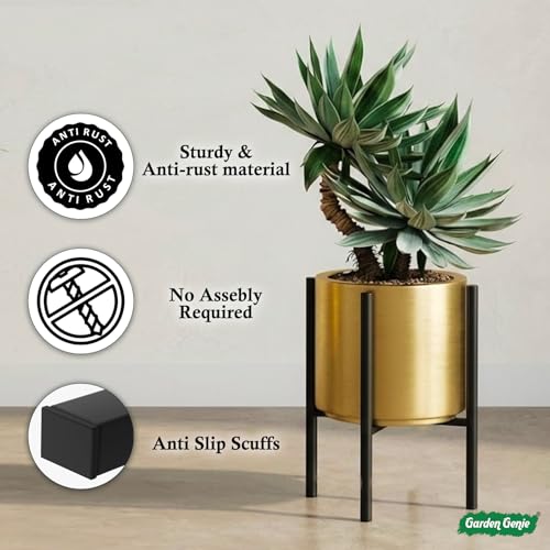 Image of Garden Genie 3 Leg Metal Plant Stand | Heavy Duty Iron Planter Stand for Indoor & Outdoor | Flower Pot Stand for Balcony, Living Room & Garden, Black