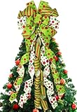 Wninbu Christmas Tree Topper Bow Wreath, 44 x 13 Inches Large Bow Tree Topper, Glitter Red and Green Christmas Wreath for Tree Indoor Outdoor Christmas Decoration