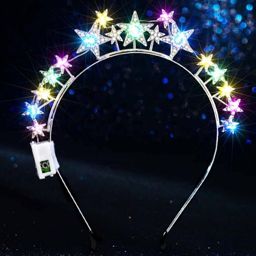 Aceorna Light Up Stars Halo Crowns LED Rhinestones Halo Headbands Glowing Pearl Star Hairbands Glitter Rave Hair Accessories for Women (Silver 2, One Size)