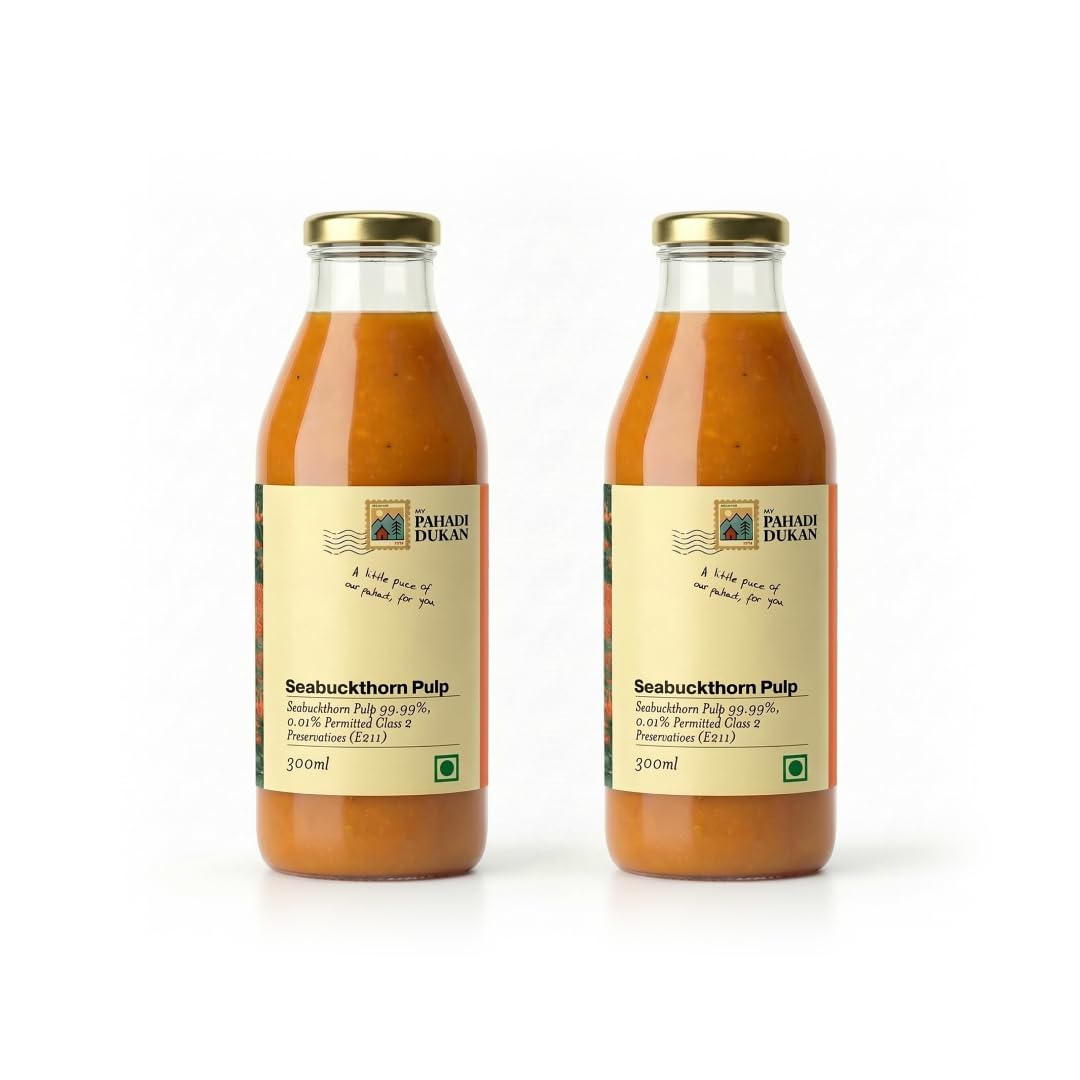 My Pahadi Dukan 600ml Himalayan Sea Buckthorn Berry Pulp, Natural Vitamin C, Omega 3 6 7 9, Antioxidants, Immunity, Skin Glow & Gut Health Support, Herbal Wellness SeaBuckthorn Juice, Lab Tested