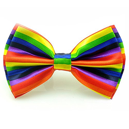 Q4 Acabado Seda Pajarita moda. Dicky-elástico pre atado para bodas (Arco Iris...