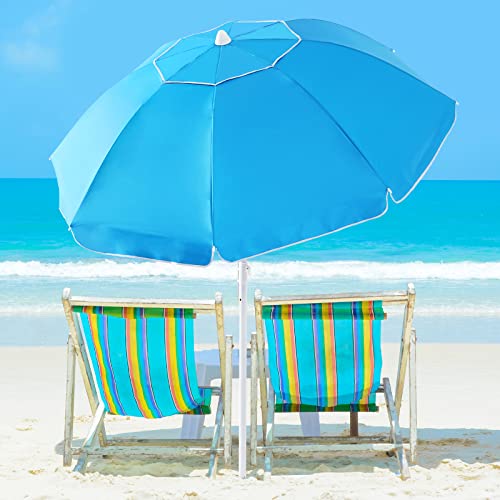 Beach Umbrella - 6.56FT Arc Length, 5.9FT Diameter Portable Beach Umbrellas for Sand Heavy Duty Wind with Air Vents, Adjustable Tilting Pole with 8 Ribs UV 50+ and Carry Bag