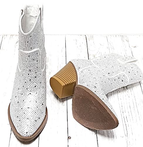 Women's Rhinestone Block Heel Ankle Boots River-01 By Forever White 62