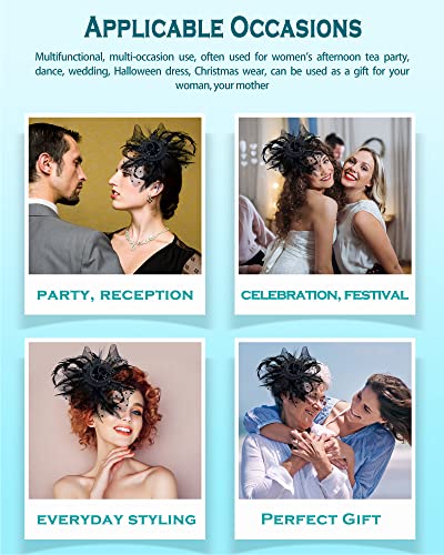 1920S Vintage Fascinators Hat For Women Tea Party Headband And Hair Clip Flower Weddings Halloween Cocktail Hat Themed Party Favors A-Black #TOP3