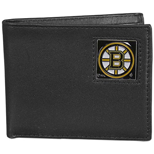 NHL Boston Bruins Leather Bi-Fold Wallet Packaged in Gift Box, Black