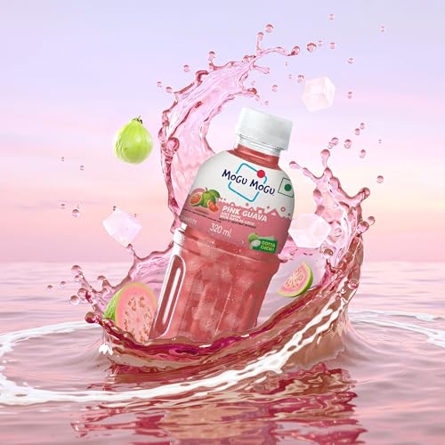 Image of Mogu Mogu Pink Guava Juice Drink with Nata de Coco Jelly 320ml (Pack of 6)| Refreshing Tropical Thai-Made Sip & Chew Beverage
