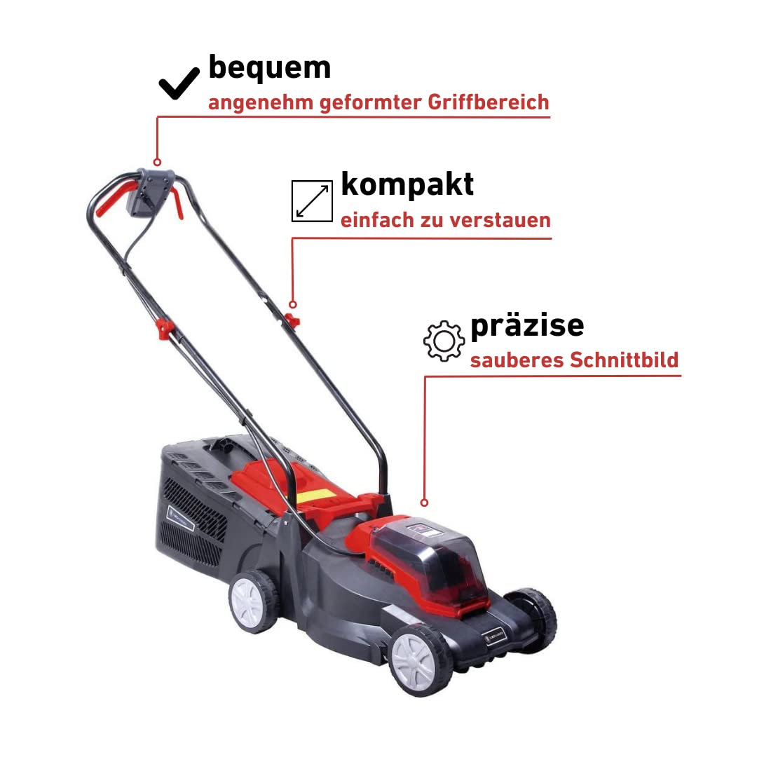 LEOGarden Akku-Kompakt-Rasenmäher LG10020-32C1 Set inkl. Akku & Ladegerät (3-Fach höhenverstellbar, 32cm Schnittbreite, 25l Grasfangsack, 20V Akku)
