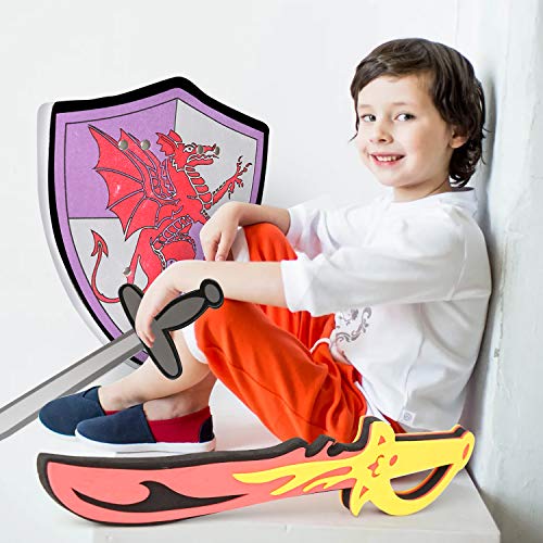 OUFOTAT Foam Swords and Shields Playset Medieval Combat Ninja Warrior Weapons Costume Role Play Accessories for Kids (10 Piece)