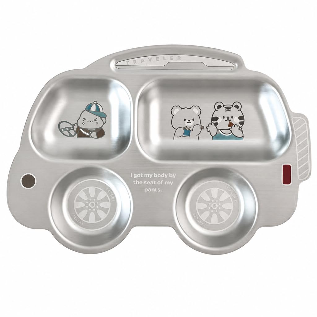 Stainless Steel Plate for Kids, 4-Compartment Divided Dish for Toddlers & Children, Food-Grade Unbreakable Meal Tray for Home, School & Travel (Car)-image-24