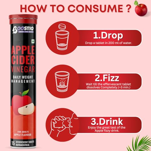 Image of Apple Cider Vinegar Effervescent Tablet - For Weight Loss With Pomegranate Extract, Vitamin B6 & B12 For Refreshing Detox & Metabolism Boost, No added Sugar (15 count (Pack of 1), Apple)