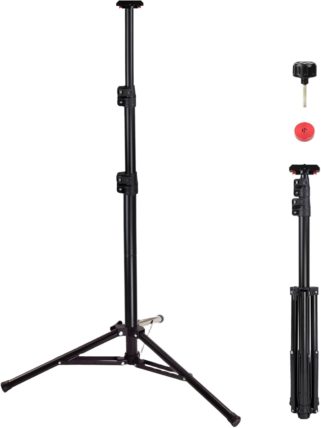 Adjustable Work Light Tripod Stand, Foldable Heavy Duty Steel Tripod, 35-55 Inch Height, Quick Release Mount, Black