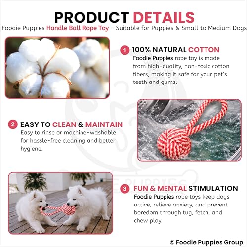 Image of Foodie Puppies Durable Cotton Rope Chew Toy for Dogs | Chewing, Fetching, Playing, Teething & Training for Small to Medium Dogs & Puppies (Color May Vary)