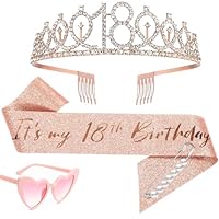 Scinzene 18. Geburtstag Mädchen, Rose Gold Party Deko, 18 Geburtstag Mädchen Geschenk, 2-Teiliges Set Mit Krone Und Brille, 18 Geburtstag Deko, Perfekt Für Geburtstagsfeiern Und Fotoshootings