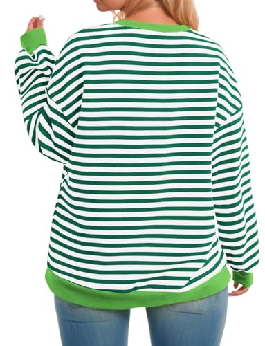 Image of ROSRISS Womens-Plus-Size-Oversized-Sweatshirts Striped Colorblock Long Sleeve Shirts Casual Crewneck Pullover Sweaters XL-5XL