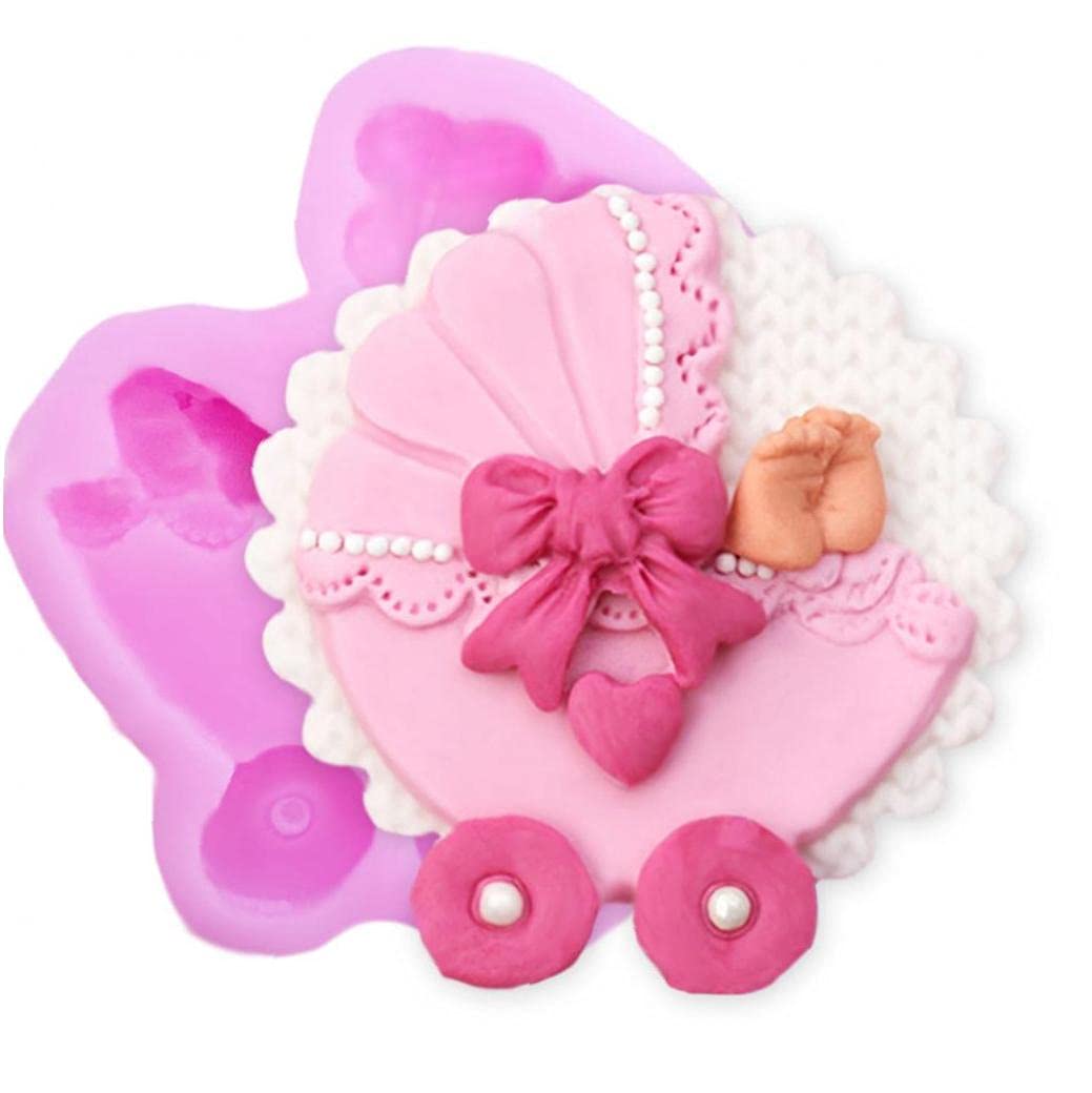 Tossper Pink Baby Carriage Silicone Mould, Cake Decorating Tool For Crafts Cupcakes Sugarcraft Candies Cards Clay