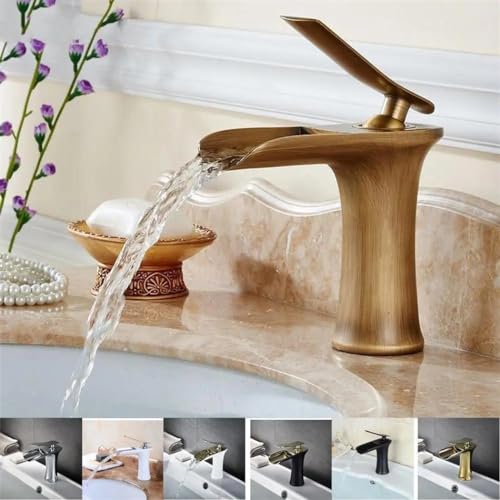 Robinet de lavabo cascade mitigeur sur plage bronze