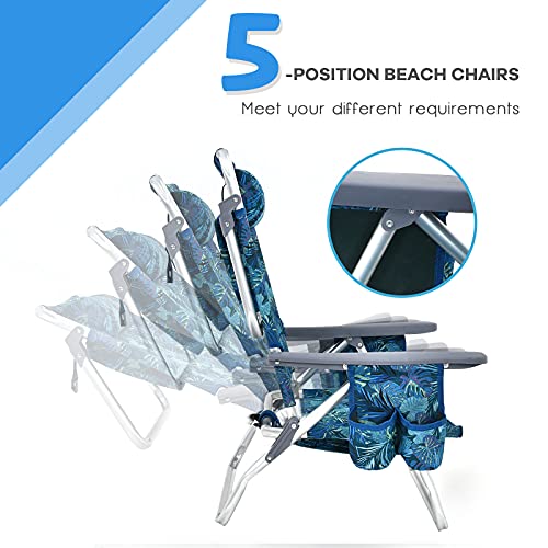 Goplus Backpack Beach Chairs, 2 Pcs Portable Camping Chairs With Cool Bag And Cup Holder, 5-Position Outdoor Reclining Chairs For Sunbathing, Fishing, Travelling (Navy, Without Side Table) #TOP2