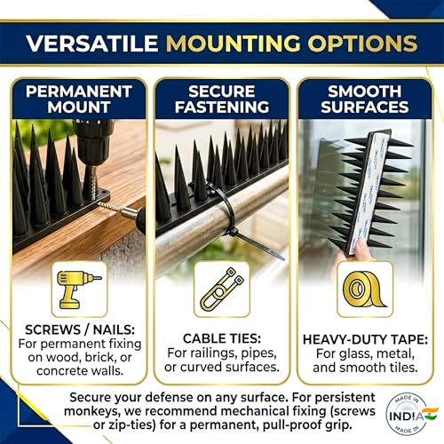 Image of SWAPKART (Pack of 30,Black) Anti Monkey Bird Plastic Spikes for AC Balconies Window Home Protection from Pigeon Monkey Crow Kabootar Area Covers 30 FT kabutar Control Scare Repellent Balcony Railing.