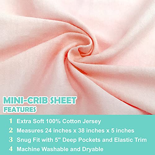 Image of American Baby Company 100% Natural Cotton Fitted Mini Crib Sheet 38 inch x 24 inch - Soft & Breathable Small Nesting Portable Crib Sheet, Fits Pack N Play Mattresses, Blush, for Boys & Girls