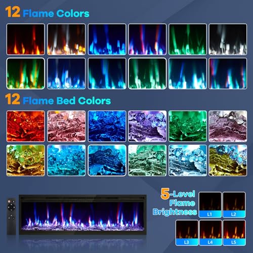 PioneerWorks 50'' Electric Fireplace with Adjustable Flame Color, Linear Fireplace with Remote Control, Fireplace Heater with Timer and Touch Screen, 750/1500W by PioneerWorks - Image 2
