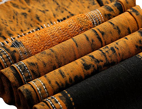 Men's Golden Ripped Distressed Straight Slim Fit Patches Jeans4