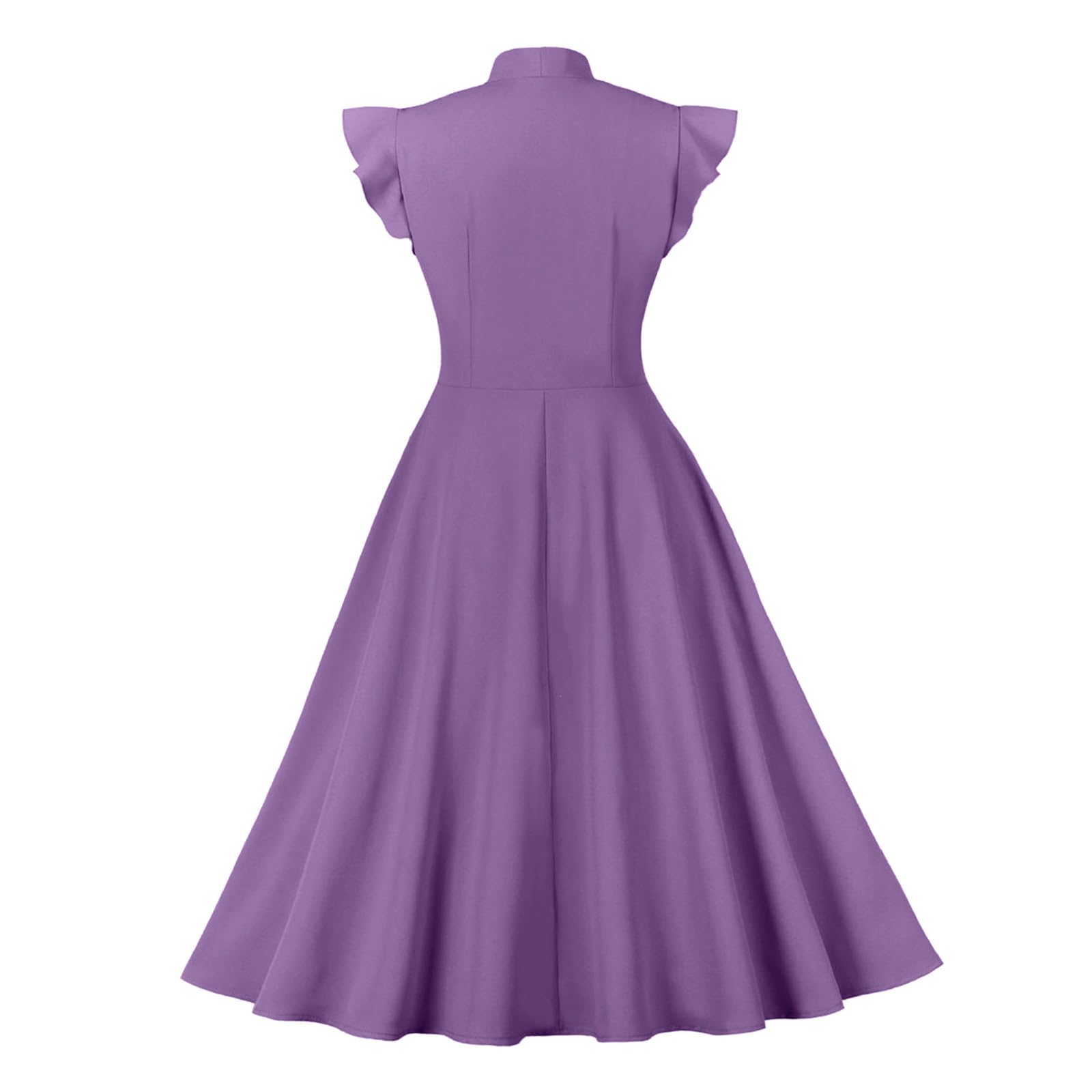 Robe trapèze évasée à manches courtes et col noué pour femme - Style années 50 - Style vintage - Pour le bureau, le travail, le bal