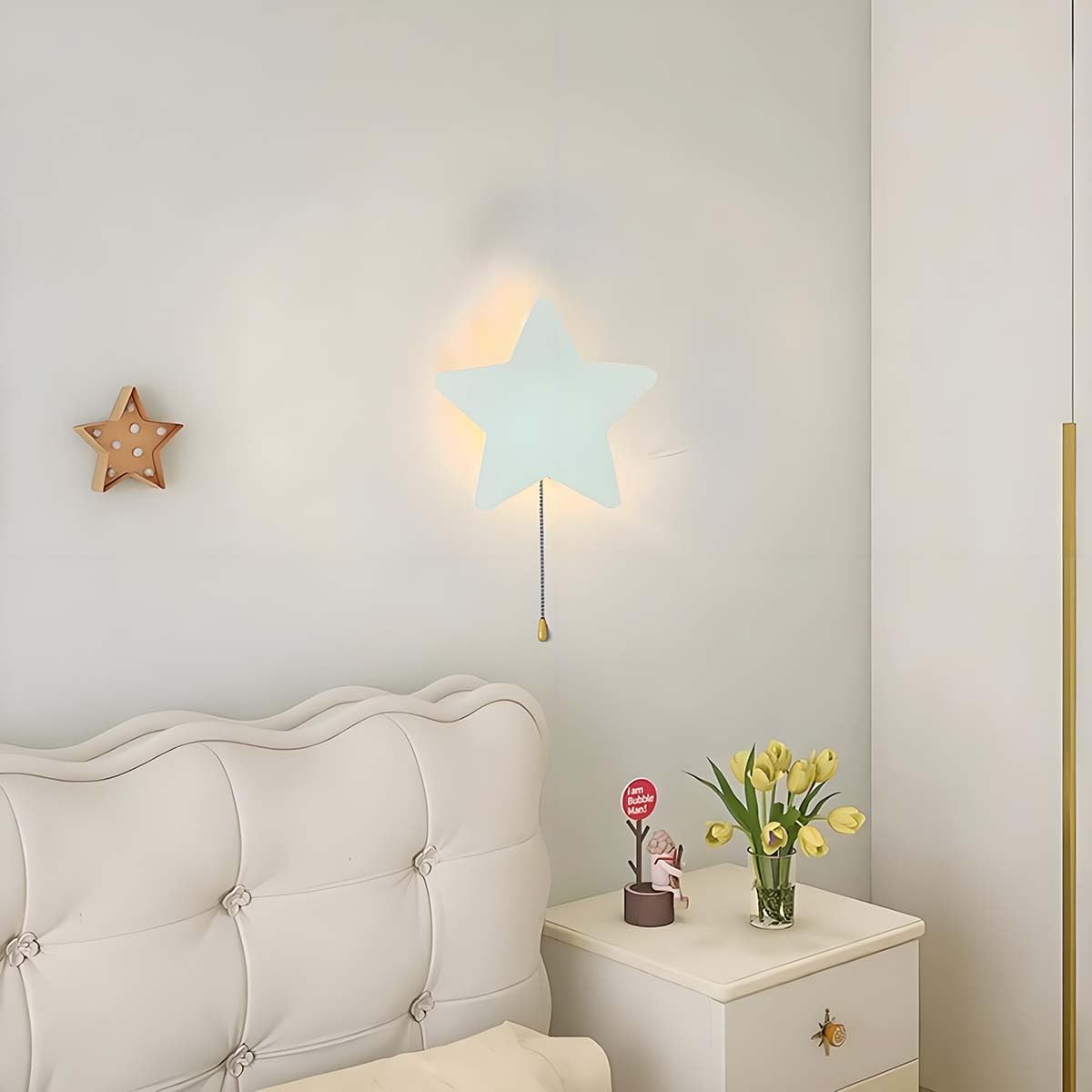 AoLa Kinderzimmer Wandleuchte Akku Innen LED Wandlampe Stern mit Schalter Kabellos Wand Nachttischlampe 3 Farben Ohne Stromanschluss Batteriebetriebene Deko Wandbeleuchtung Kinderlampe