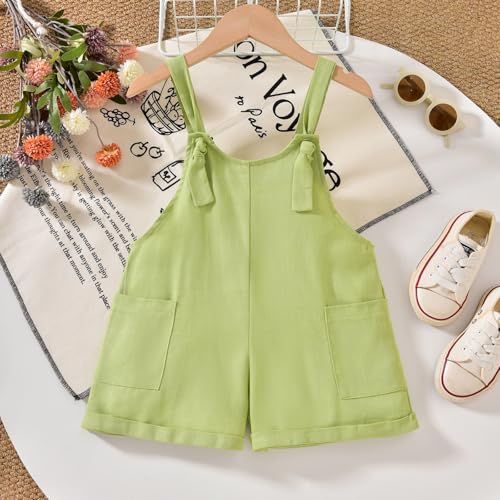 Image of HINTINA Toddler Girl Overall Shorts Set Adjustable Loose Jumpsuit Short Sleeve T-shirt Vacation Summer Outfits with Pockets