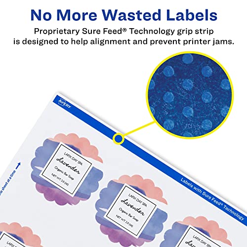 Image of Avery Scallop 2.5 Inch Round Labels with Sure Feed for Laser & Inkjet Printers, 90 White Labels (8218)