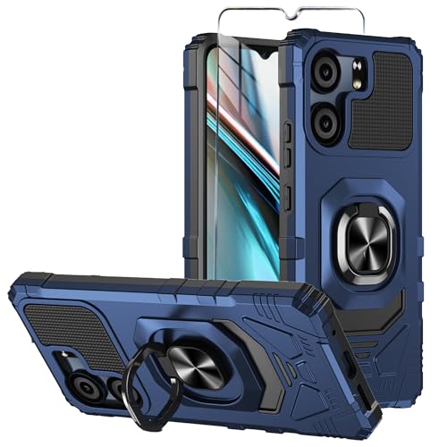 Mocotto for BLU View 5 Case with Tempered Glass Screen Protector Military Grade Heavy Duty Shockproof Protective Cover with Ring Kickstand for BLU View 5 (Blue)