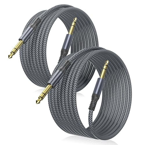 Image of Elebase 1 /4 Inch TRS Instrument Cable 20ft 2-Pack,Straight 6.35mm Male Jack Stereo Audio Interconnect Cord,6.35 mm Balanced Line for Electric Guitar,Bass,Keyboard,Mixer,Amplifier,Amp,Speaker,Equalizer