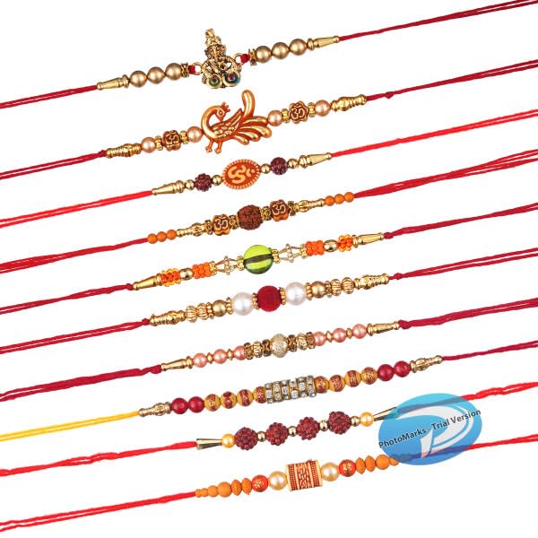 eCraftIndia Set of 10 Ganesha, Peacock, Om, Beads, Pearls, Rudraksha, Diamonds Designer Rakhis with Roli Chawal Pack - Rakhi for Brother, Bhaiya, Bhai (B0C8NMNTCF) Amazon Price History, Amazon Price Tracker