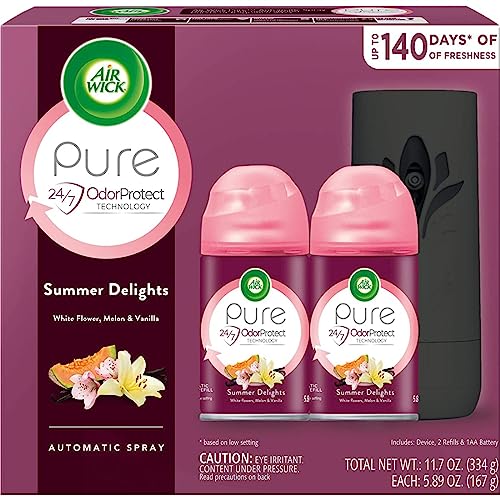 Air Wick Pure Freshmatic Automatic Spray Starter Kit, (Gadget + 2 Refills), Summer Delights, Air Freshener, Essential Oil, Odor Neutralization, Packaging May Vary