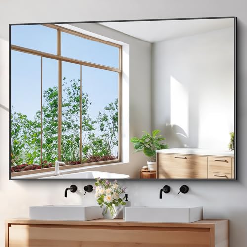 BONEWEI Bathroom Mirror 60x40 inch Bathroom Mirrors for Over Sink Large Wall Mirror for Bathroom Wall Mounted Rectangle Mirrors Black Vanity Mirror for Living Room Bedroom Entryway Horizontal/Vertical