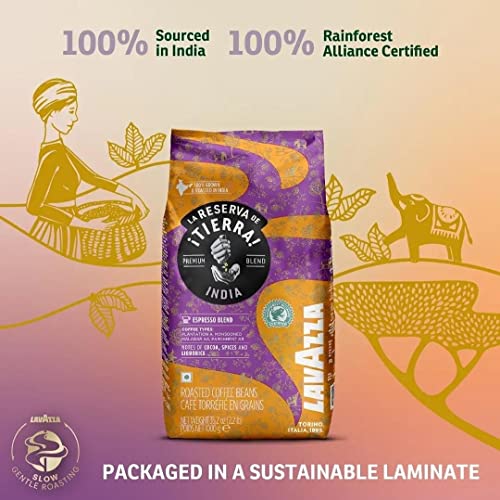 Image of Lavazza Tierra India | Blend of Arabica Robusta Whole Roasted Coffee Bean| Traditional Drum Roasting | 1Kg Pack
