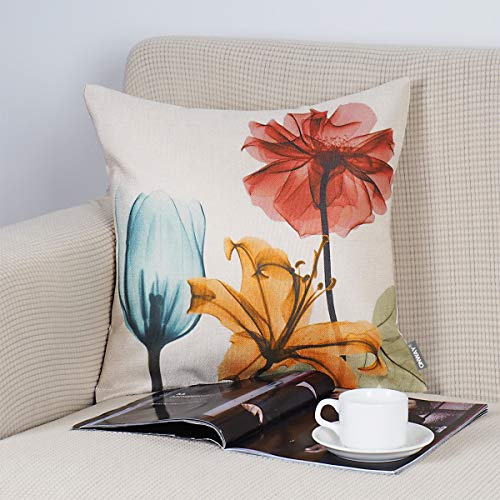 ONWAY Floral Throw Pillow Covers 18x18 Pink Flower Decorative Pillow Covers for Spring Decor, Set of 4