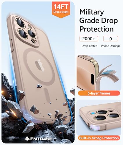 Image of FNTCASE for iPhone 14 Pro Max Case: [Compatible with Magsafe] Translucent Matte Cases with [Full Camera Protection] [Screen Protector] Military Grade Shockproof Protective Phone Cover - Desert Gold