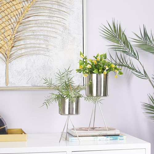 Pot de fleurs en métal Deco 79 CosmoLiving argenté de 10 cm avec support - 6