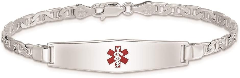 Polished Engravable Personalized Custom 925 Sterling Silver Medical ID Anchor Link Bracelet For Men or Women Length 8 inches Width 4 mm With Lobster Claw Clasp
