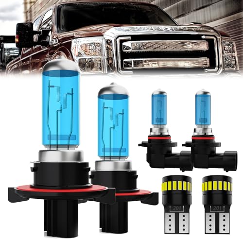 Image of Headlight Bulbs License Plate Lights Fit For Ford F250 Super Duty 2005-2016, 9008 High Low Beam + 9145 Fog Lights Halogen Light Bulb + License Plate Lights, Pack of 6