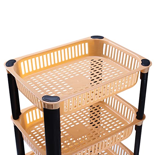 Image of AEXONIZ TOYS 4 Layer Storage Rack Stand Vegetable Trolley Rack Plastic Space-Saving Solution Kitchen Basket Organizer for Household,Office, Bedroom, Kitchen, Living Room(4 Layer, Ivory)
