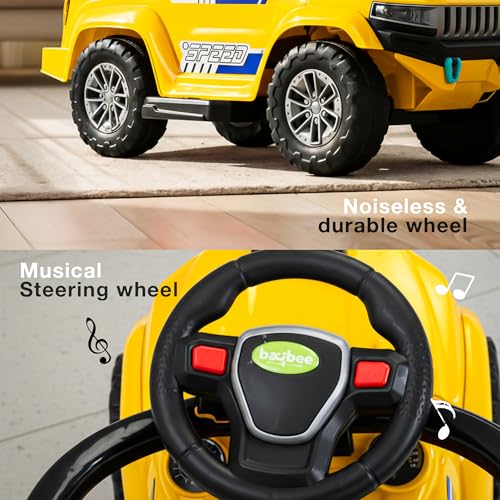 Image of Baybee Speedy Pro Baby Ride on Car for Kids with Parental Handle | Portable Kids Car with LED Lights, Music, Backrest & Basket | Toy Rideons Jeep | Toddler Push Baby Cars for 1 to 3 Years (Yellow)