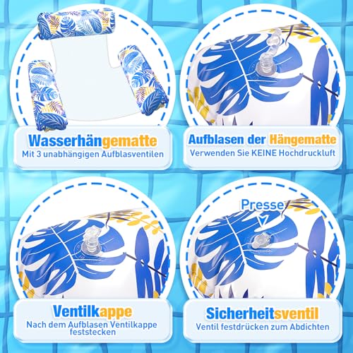 Dusor Luftmatratze Pool Zubehör 2 Stück, Luftmatratze Wasser Hängematte Pool Erwachsene 4 In 1, Aufblasbare Pool Spielzeug Wasserhängematte, Wasserspielzeug für Erwachsene und Kinder