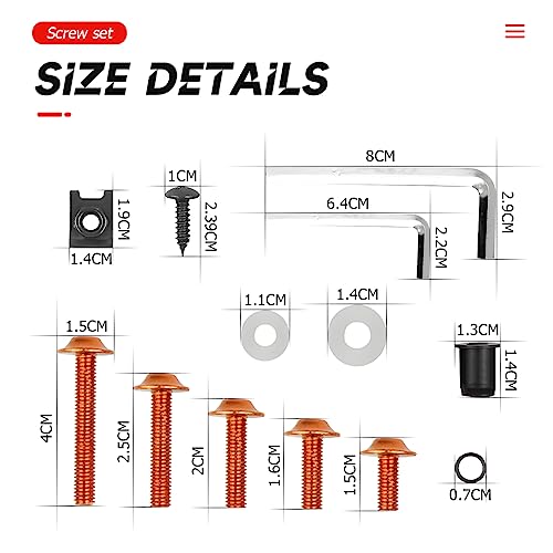 JNNJ 177 PCS Schraubensatz Motorrad Verkleidung Schrauben Kit, Motorrad Windschutzscheiben Verkleidungsschrauben, Motorräder modifizierte Zubehör Schraubensatz(Orange)