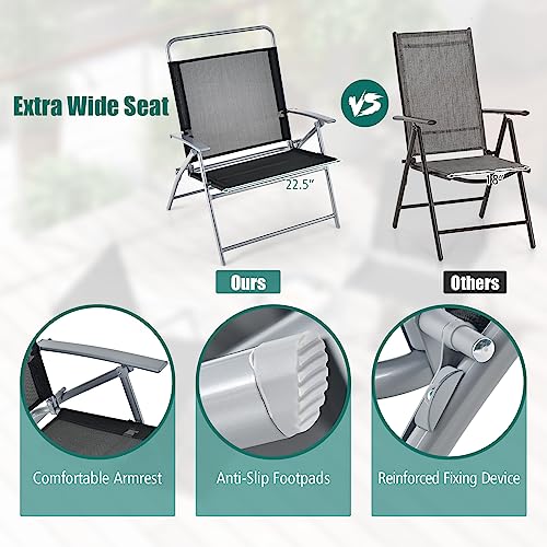 Image of Tangkula 3 Piece Patio Folding Chair Set, Outdoor Metal Conversation Set w /Coffee Table, Extra-Large Seat, Stable Metal Frame, Portable Folding Chair & Table Set for Front Porch, Backyard